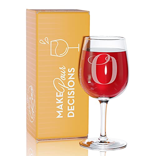 On The Rox Drinks Monogrammed Gifts for Women - A-Z Personalized Wine Glasses Engraved- 12.75 Oz (O)
