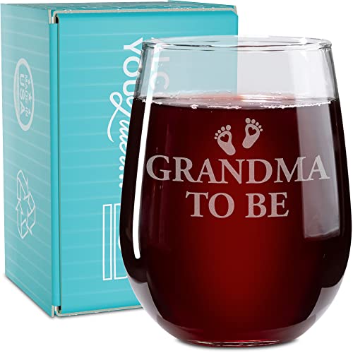 On The Rox Drinks Wine Gifts for Grandmothers - 17 Oz Grandma To Be Engraved Stemless Wine Glass