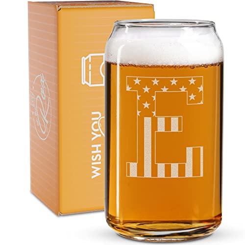 Monogram Beer Glasses for Men (A-Z) 16 oz - Beer Gifts for Men Brother Son Dad Neighbor - Unique Gifts for Him - Personalized Drinking Gift Beer Glass Mugs - Engraved Beer Can Glass (E)