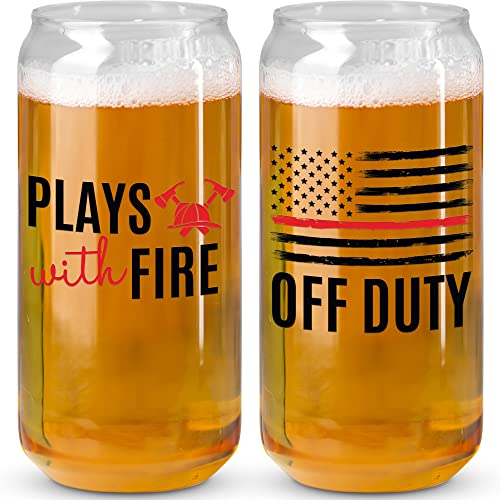 Firefighter Gifts for Men - 20 oz Funny Beer Glass Set | Fire Fighter Accessories Firefighting Gift Merchandise for Department | Fireman Decor for