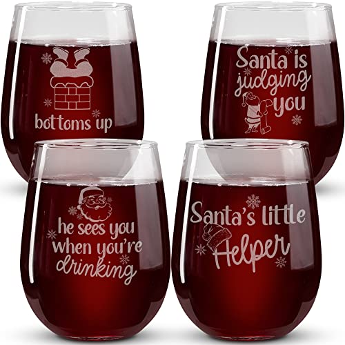 Holiday Wine Glass Set with Red Wine