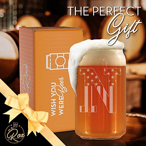 Monogram Beer Glasses for Men (A-Z) 16 oz - Beer Gifts for Men Brother Son Dad Neighbor - Unique Gifts for Him - Personalized Drinking Gift Beer Glass Mugs - Engraved Beer Can Glass ( N )