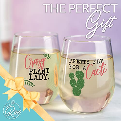 Set of 2 Funny Wine Glasses 15oz - Plant Lover Gift Mug - Pretty Fly For a Cacti- Crazy Plant Lady Wine Glass Tumbler