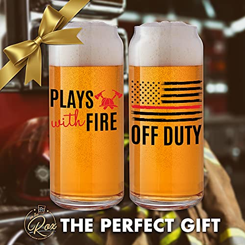 Firefighter Gifts for Men - 20 Oz Funny Beer Glass Set | Fire Fighter Accessories Firefighting Gift Merchandise for Department | Fireman Decor for Firefighters Memorabilia | Gift for Dad Lieutenant