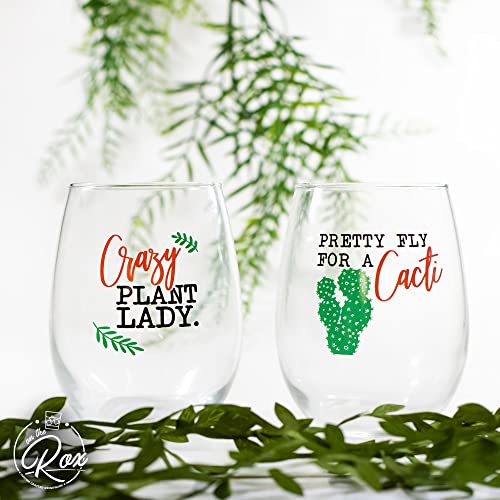 Succulent Plant Cactus Wine Gifts for Women- Set of 4 Funny Wine Glasses 15oz