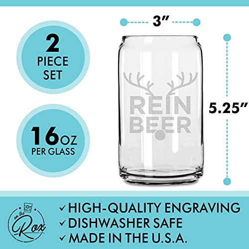 ReinBeer Holiday Beer Can Glass Set of 2 - Christmas Drinking Glasses and Drinkware