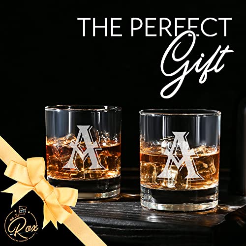 On The Rox 4 Piece Glass Set Engraved with A-Monogram, 11-Ounce