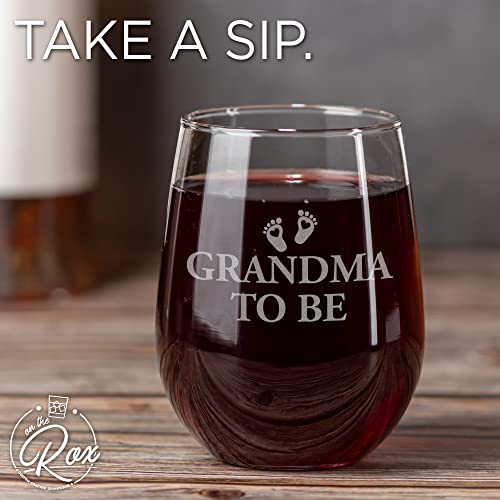 On The Rox Drinks Wine Gifts for Grandmothers - 17 Oz Grandma To Be Engraved Stemless Wine Glass