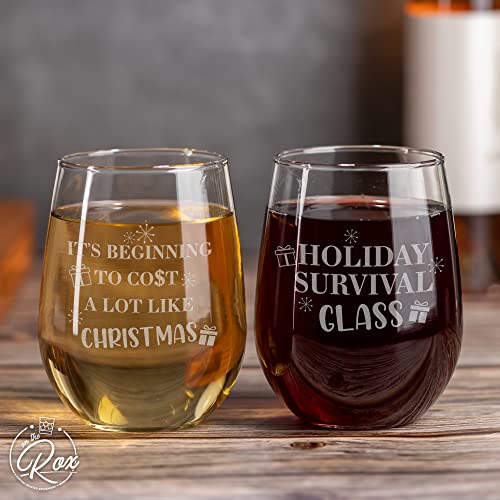 Holiday Survival Glass, It's Beginning To Cost A Lot Like Christmas Stemless Wine Glass Set of 2 - Christmas Cocktail Glasses and Drinkware by On The Rox Drinks