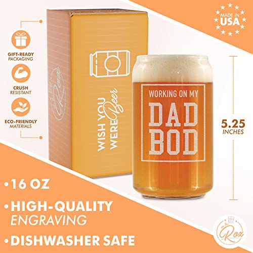 Dad Gifts for Men - “Working On My Dad Bod” 16 Oz Beer Can Glass - First Father’s Day Gifts - Funny Father’s Day Gifts - Birthday Gifts for Dad, Brother, Friend