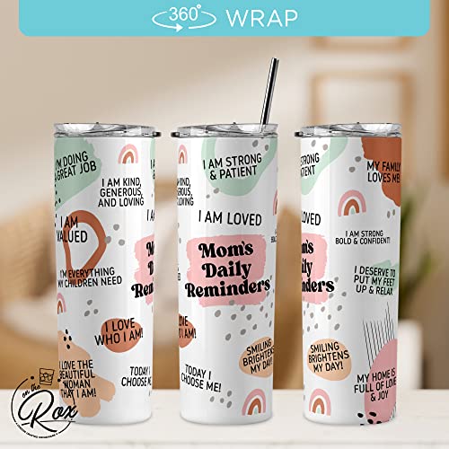 Daily Affirmation Tumbler for Moms - Mom Cups From Daughter, Son, Husband - 1PC 20oz Stainless Steel Printed Tumbler and Straw, Positive Mindset Quotes