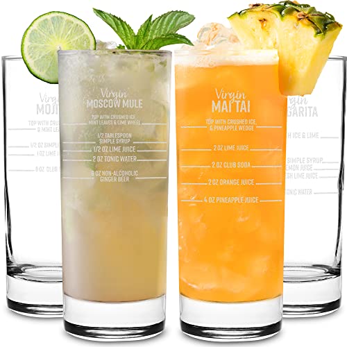 on The Rox Drinks Mocktail Recipe Highball Glasses - 15.75oz Mocktail Party Drinking Glasses, Set of 4 - Tall Tom Collins, Mojito, Mixed Drink, Virgin