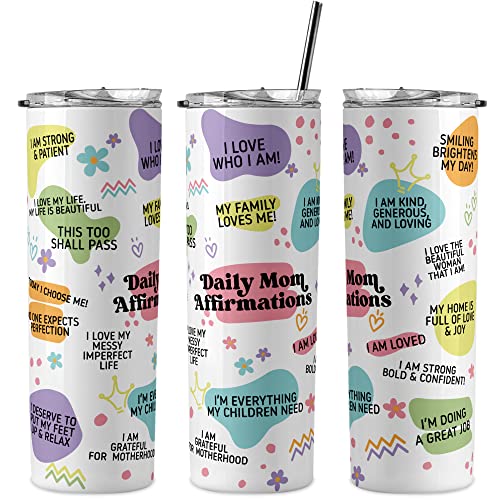 Daily Affirmation Tumbler for Moms - 1PC 20oz Stainless Steel Printed Tumbler and Straw, Positive Mindset Quotes