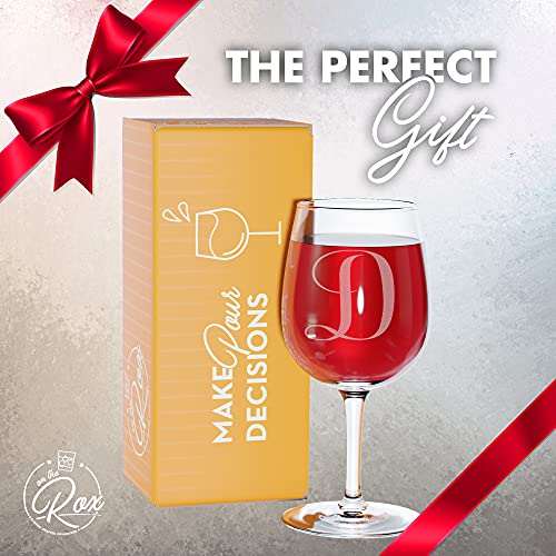 On The Rox Drinks Monogrammed Gifts for Women - A-Z Personalized Wine Glasses Engraved- 12.75 Oz (D)