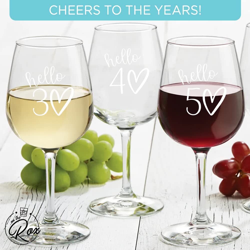 40th Birthday Gifts For Her - 12.75oz “Hello 40” Stemmed Wine Glass