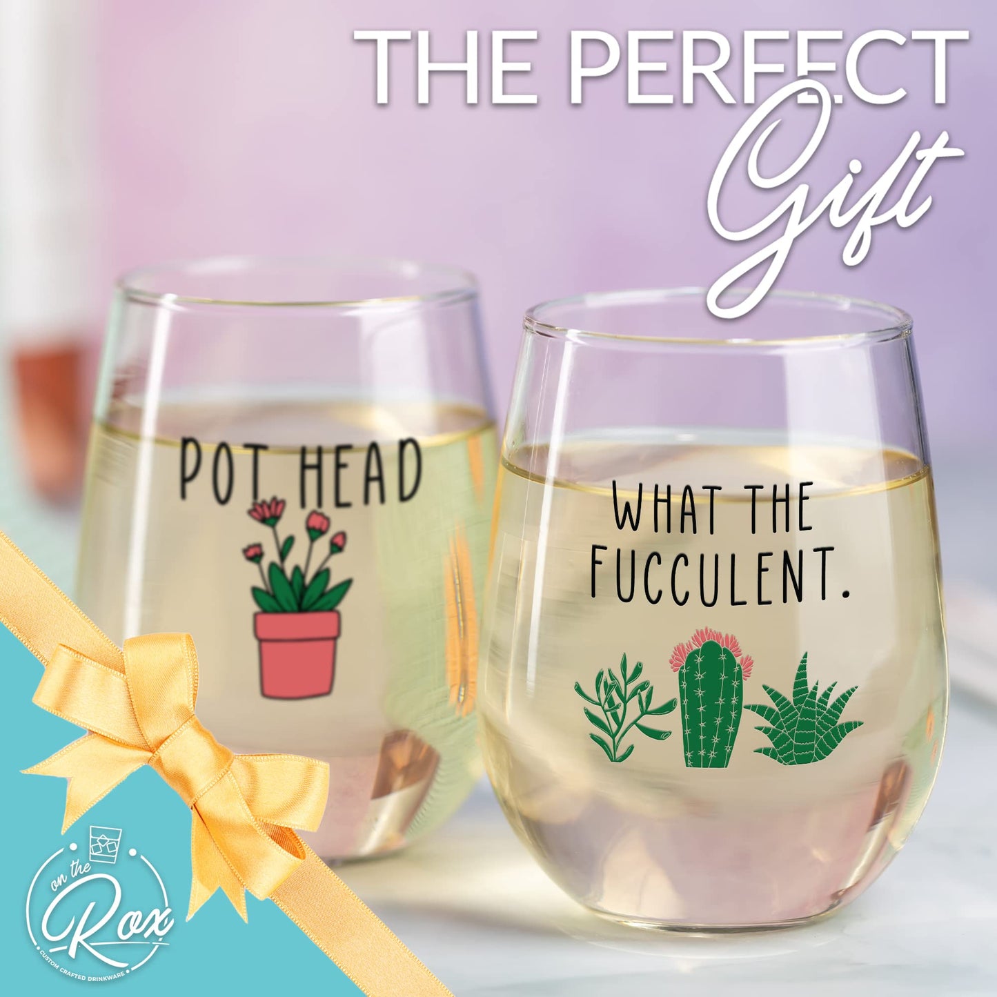 Succulent Plant Cactus Gifts for Women- Set of 2 Funny Wine Glasses 15oz - Plant Lover Gift Mug - What the Fucculent- Pot Head