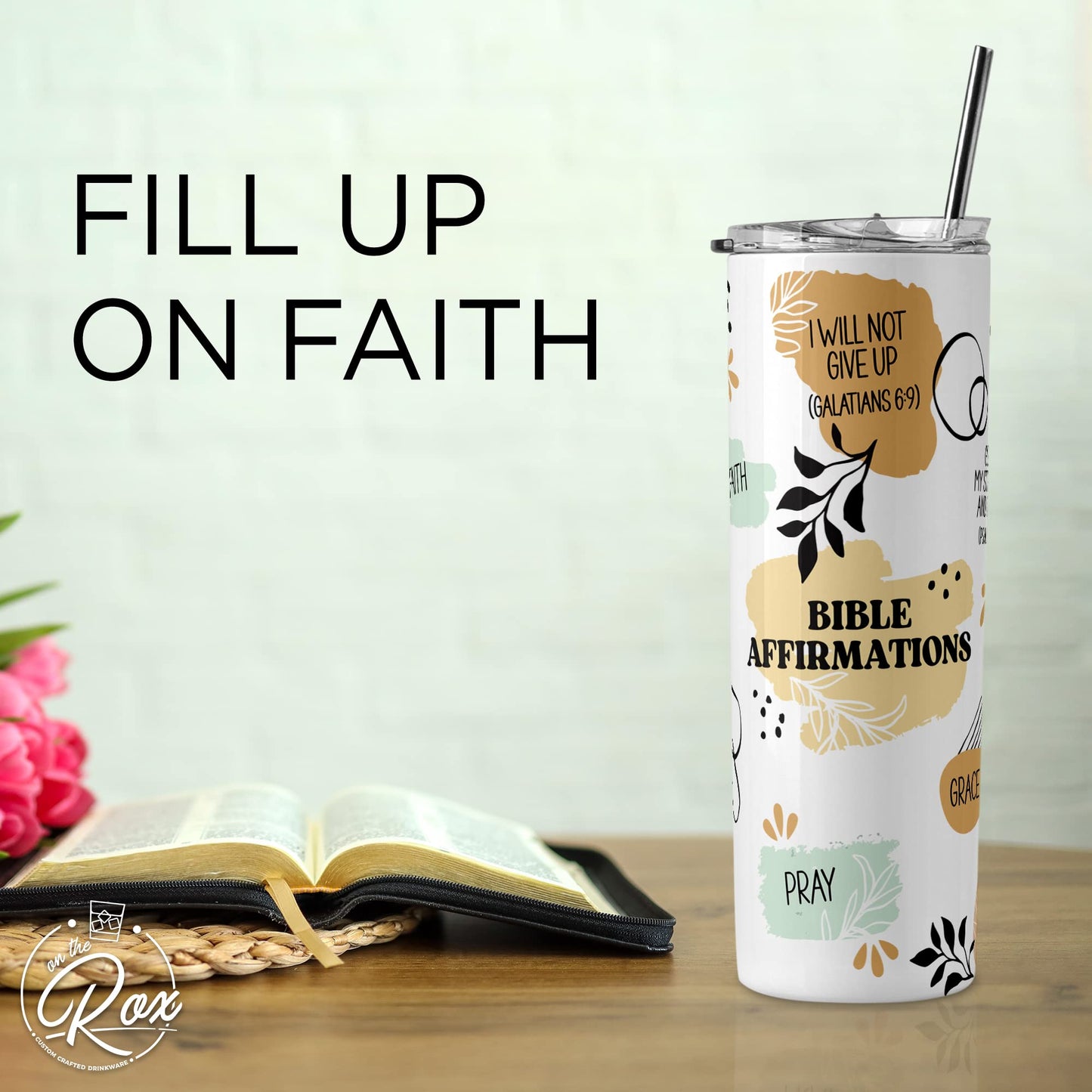 On The Rox Drinks Christian Gifts for Women - Inspirational Religious Gifts For Women Of Faith, Scripture Gifts For Sisters - 1PC 20oz Stainless Steel Printed Tumbler and Straw, Faith Based Quotes