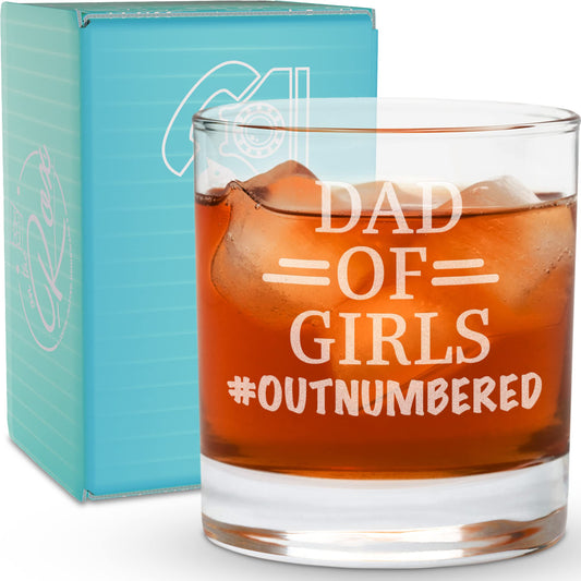 Whiskey Gifts for Dad- 11 Oz "Dad of Girls" Engraved Whiskey Glass - Father's Day Gift, Dad Birthday Gifts From Daughter, Wife or Son - Dad Bourbon Glass - Old Fashion Glass - 6 Designs To Choose From