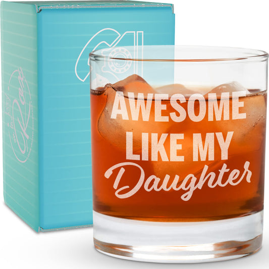 Whiskey Gifts for Dad- 11 Oz "Awesome Like My Daugther" Engraved Whiskey Glass - Father's Day Gifts, Dad Birthday Gifts From Daughter, Wife or Son - Dad Bourbon Glass - 6 Designs To Choose From