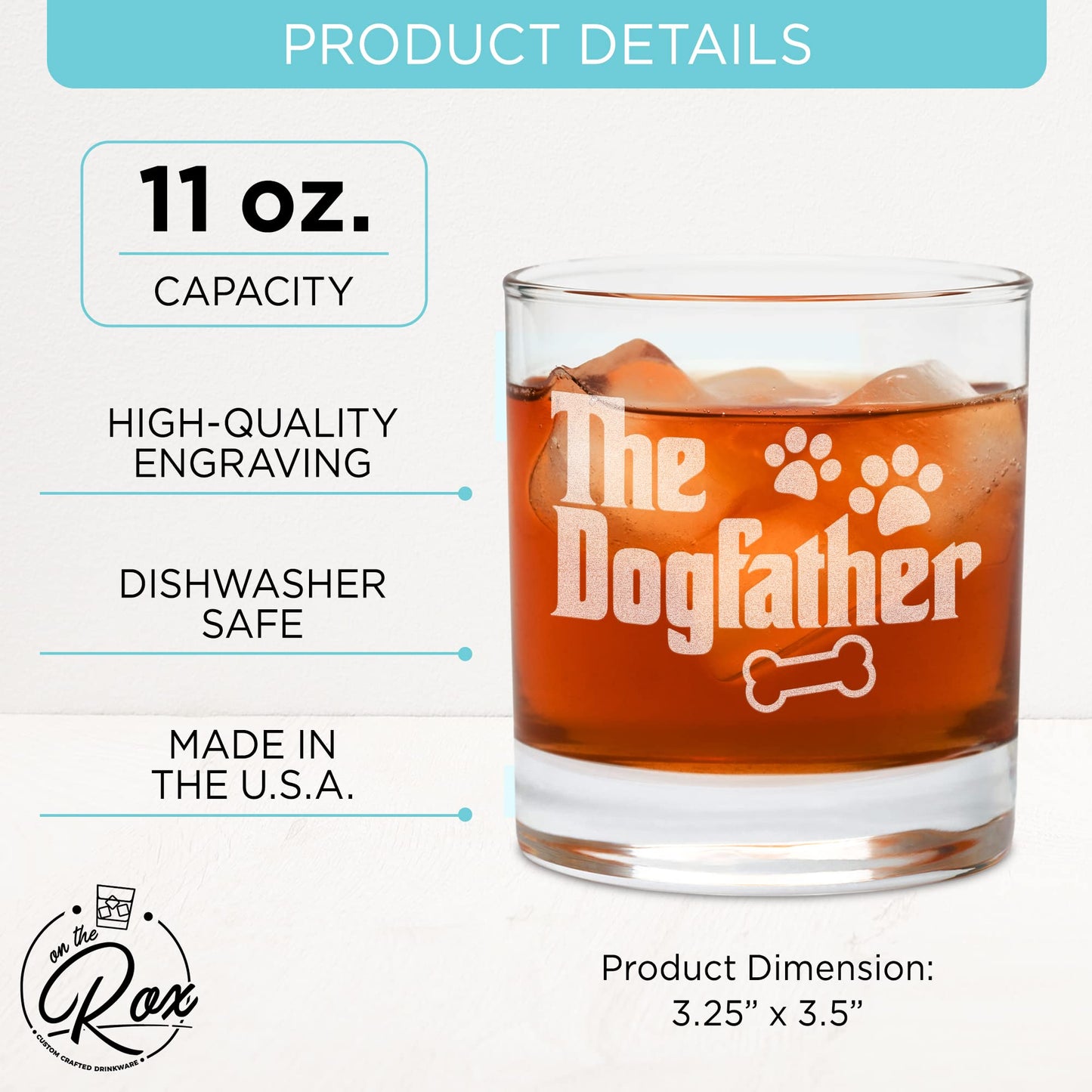 Whiskey Gifts for Dad- 11 Oz "Dog Father" Engraved Whiskey Glass - Father's Day Gift, Dad Birthday Gifts From Daughter, Wife or Son - Dad Bourbon Glass - Old Fashion Glass - 6 Designs To Choose From