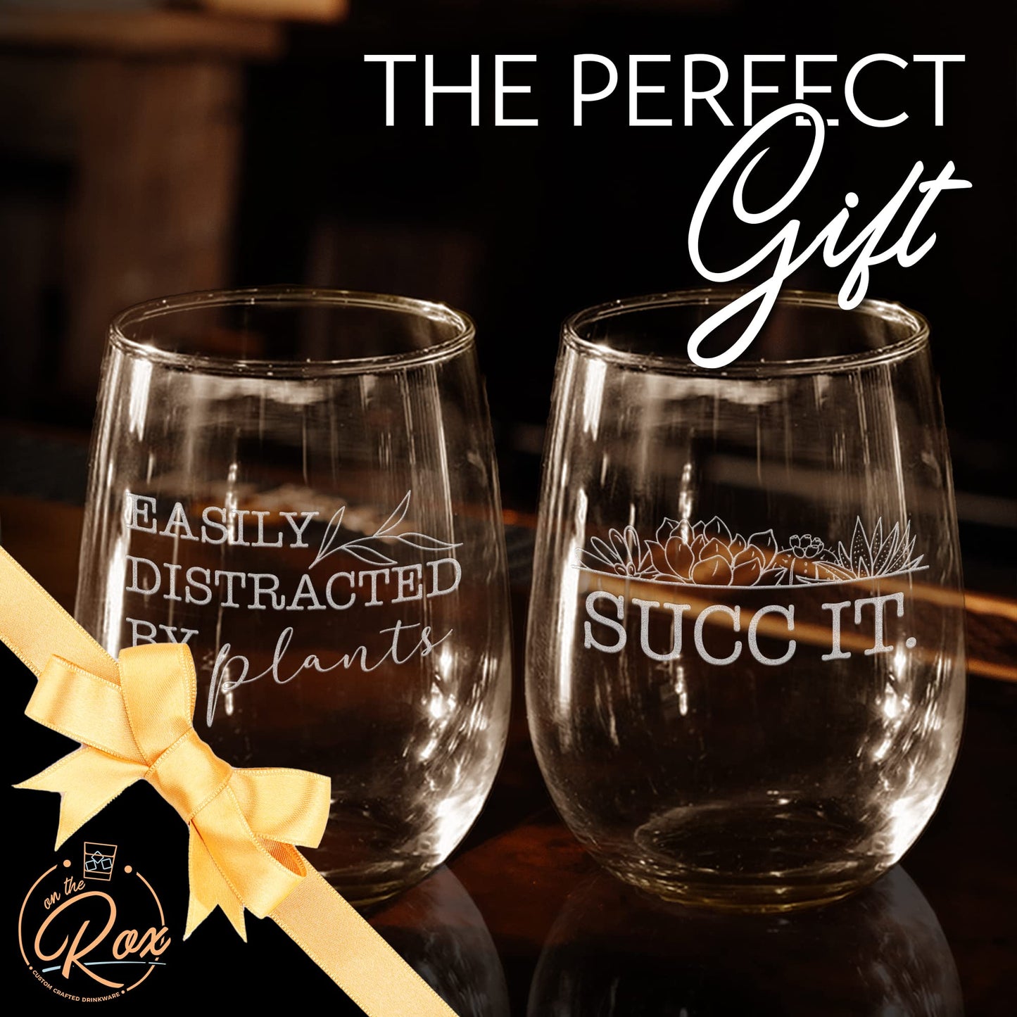 Plant Gifts for Plant Lovers - “Easily Distracted By Plants” “ Succ It” 2PC Wine Glass Set - Engraved