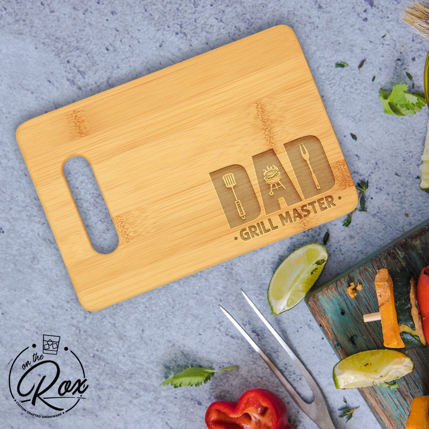 On The Rox Gifts for Dad - Dad Grill Master Cutting Board (9”x6”) - Personalized Dad Gifts for Men - Engraved Bamboo Board for Grill Fathers, Papa, Stepdad -  Best Dad Ever Birthday, Fathers' Day Gift