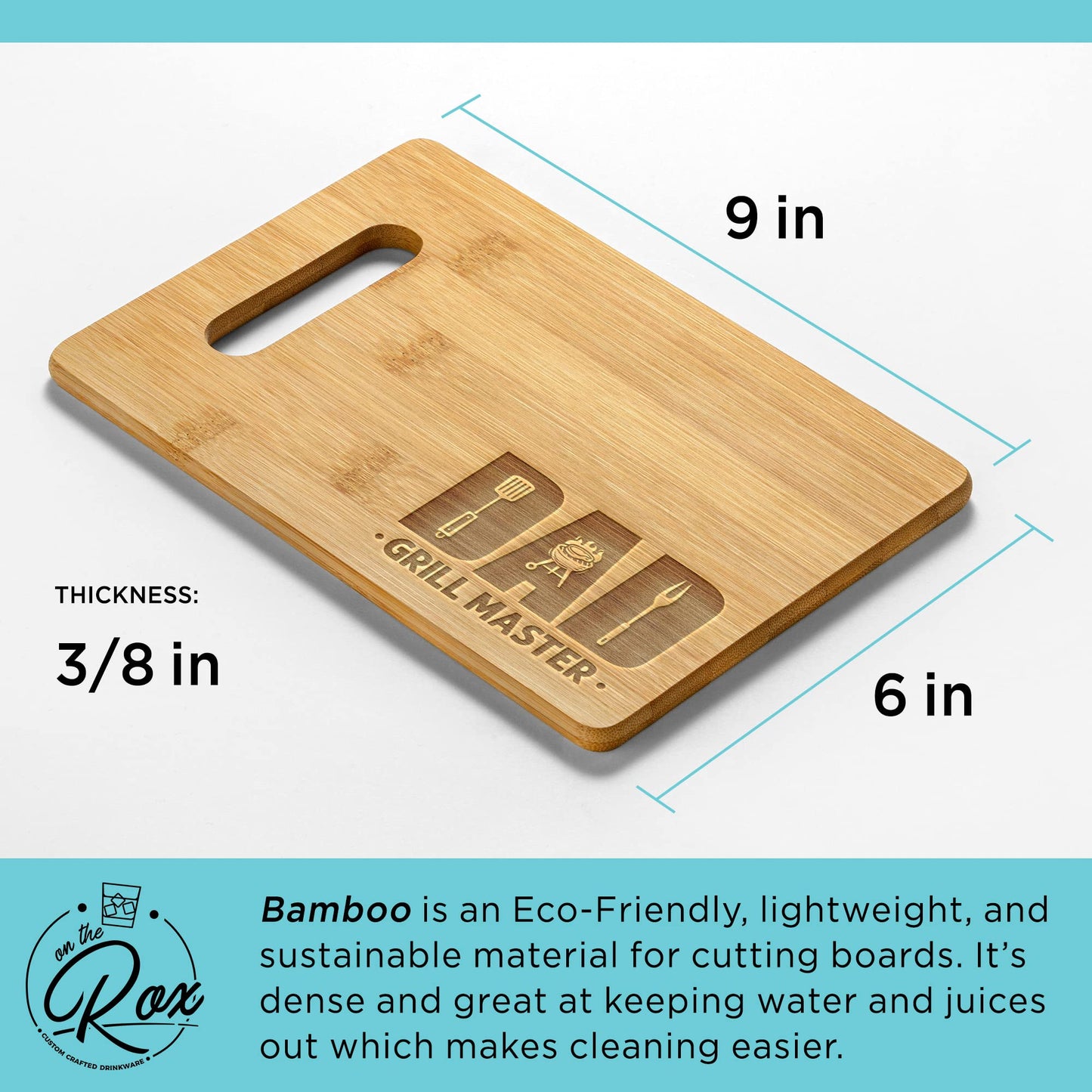 On The Rox Gifts for Dad - Dad Grill Master Cutting Board (9”x6”) - Personalized Dad Gifts for Men - Engraved Bamboo Board for Grill Fathers, Papa, Stepdad -  Best Dad Ever Birthday, Fathers' Day Gift