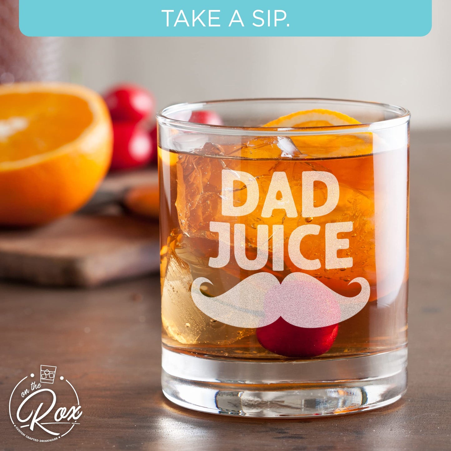Whiskey Gifts for Dad- 11 Oz "Dad Juice" Engraved Whiskey Glass - Father's Day Gift, Dad Birthday Gifts From Daughter, Wife or Son - Dad Bourbon Glass - Old Fashion Glass - 6 Designs To Choose From