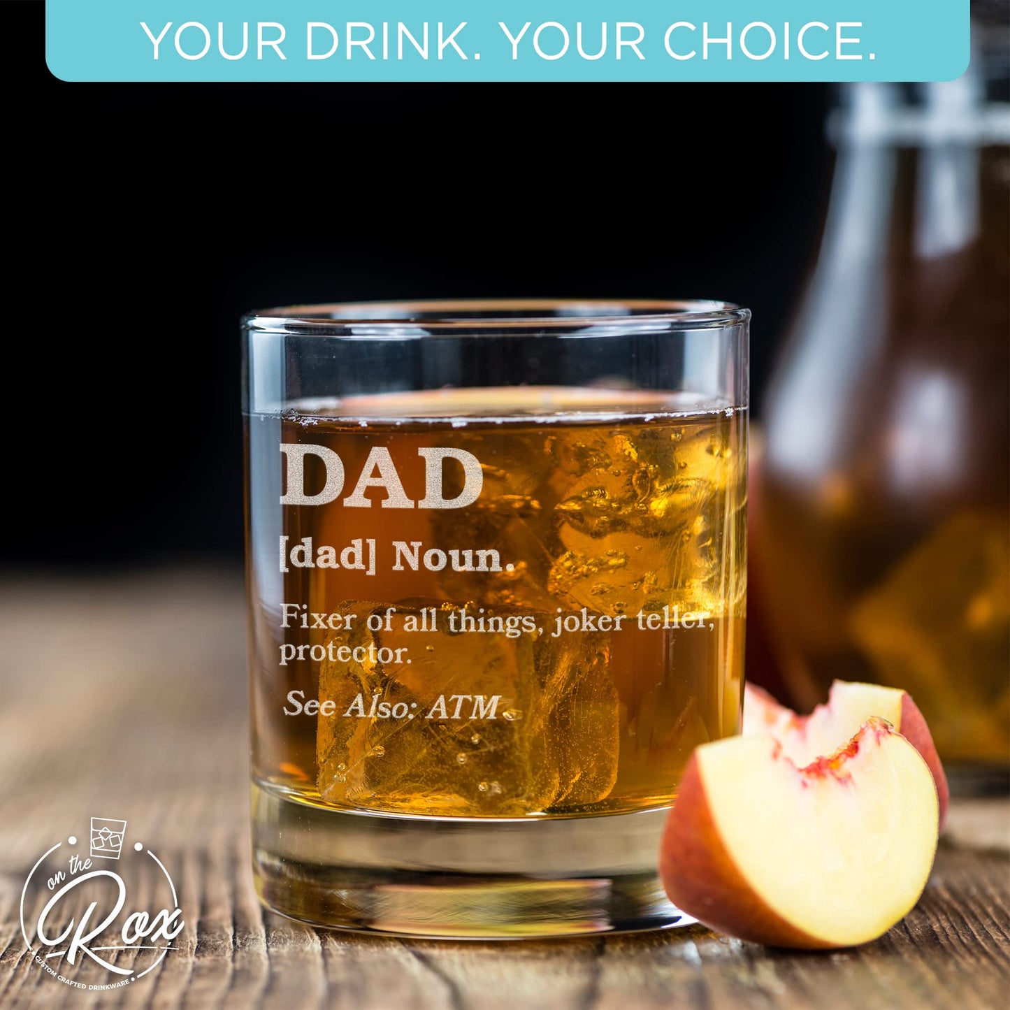 Whiskey Gifts for Dad- 11 Oz "Dad Definition" Engraved Whiskey Glass - Father's Day Gift, Dad Birthday Gifts From Daughter, Wife or Son - Bourbon Glass - Old Fashion Glass - 6 Designs To Choose From