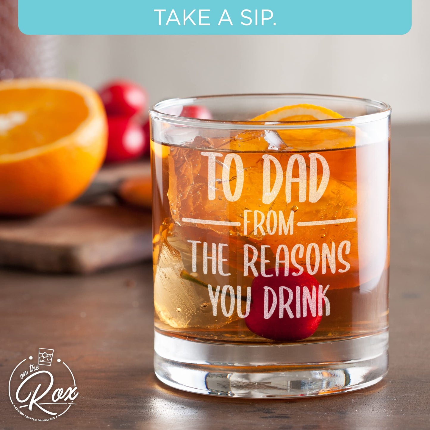 Whiskey Gifts for Dad- 11 Oz "Dad Reason" Engraved Whiskey Glass - Father's Day Gift, Dad Birthday Gifts From Daughter, Wife or Son - Dad Bourbon Glass - Old Fashion Glass - 6 Designs To Choose From