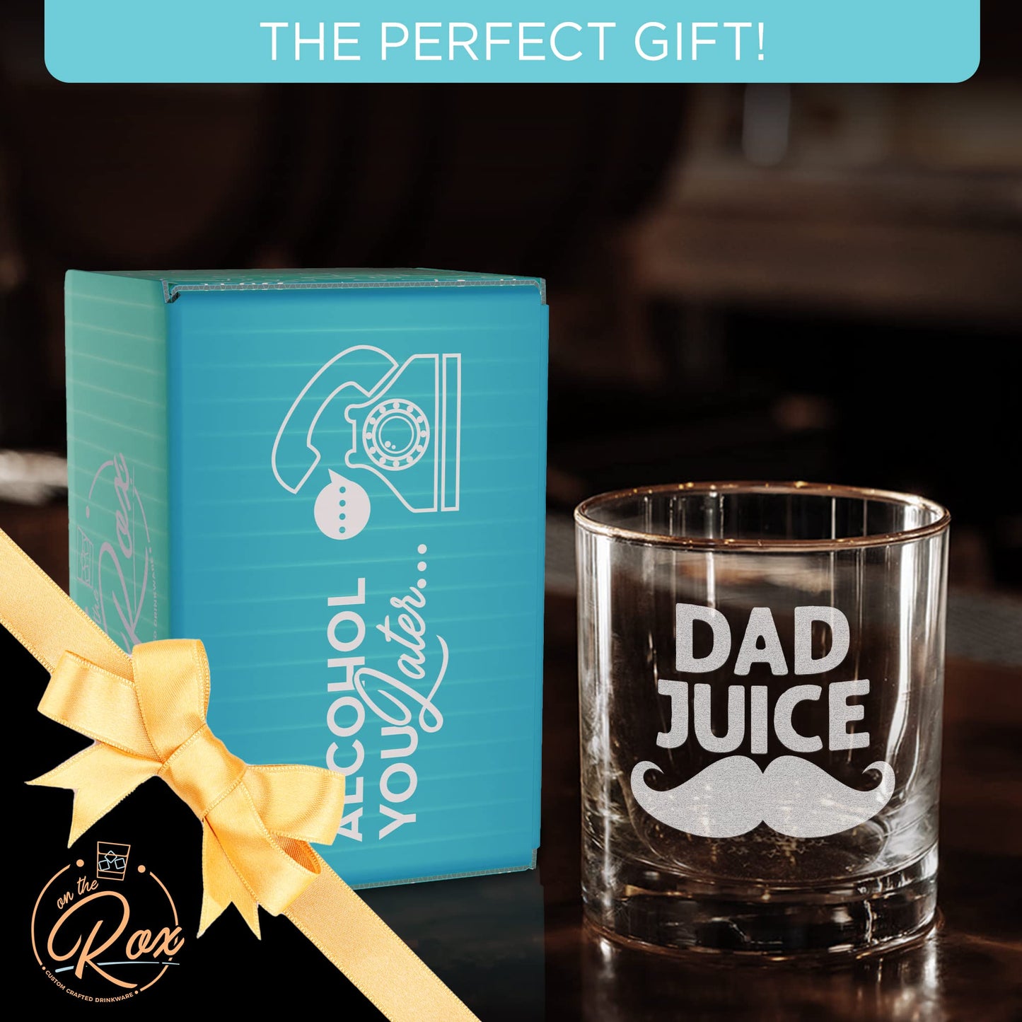 Whiskey Gifts for Dad- 11 Oz "Dad Juice" Engraved Whiskey Glass - Father's Day Gift, Dad Birthday Gifts From Daughter, Wife or Son - Dad Bourbon Glass - Old Fashion Glass - 6 Designs To Choose From