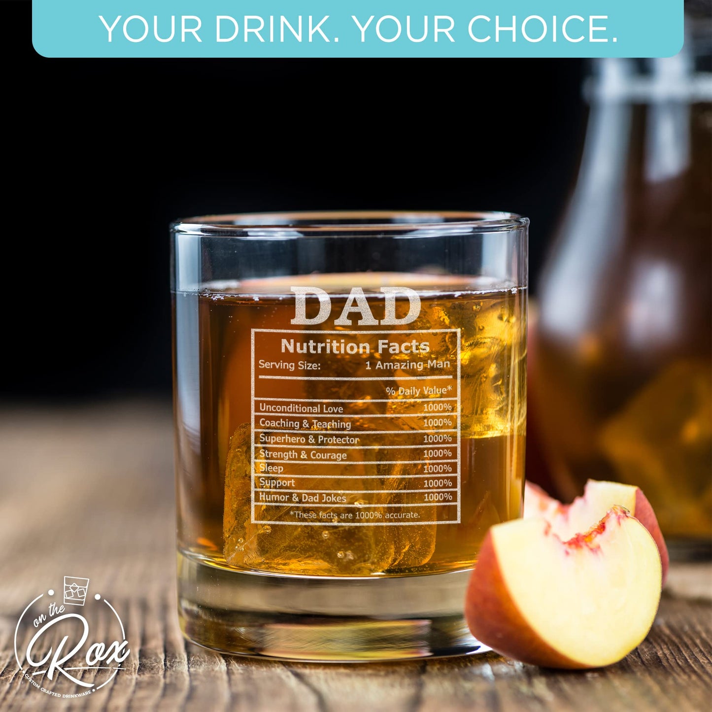 Whiskey Gifts for Dad- 11 Oz "Dad Nutrition" Engraved Whiskey Glass - Father's Day Gift, Dad Birthday Gifts From Daughter, Wife or Son - Bourbon Glass - Old Fashion Glass - 6 Designs To Choose From