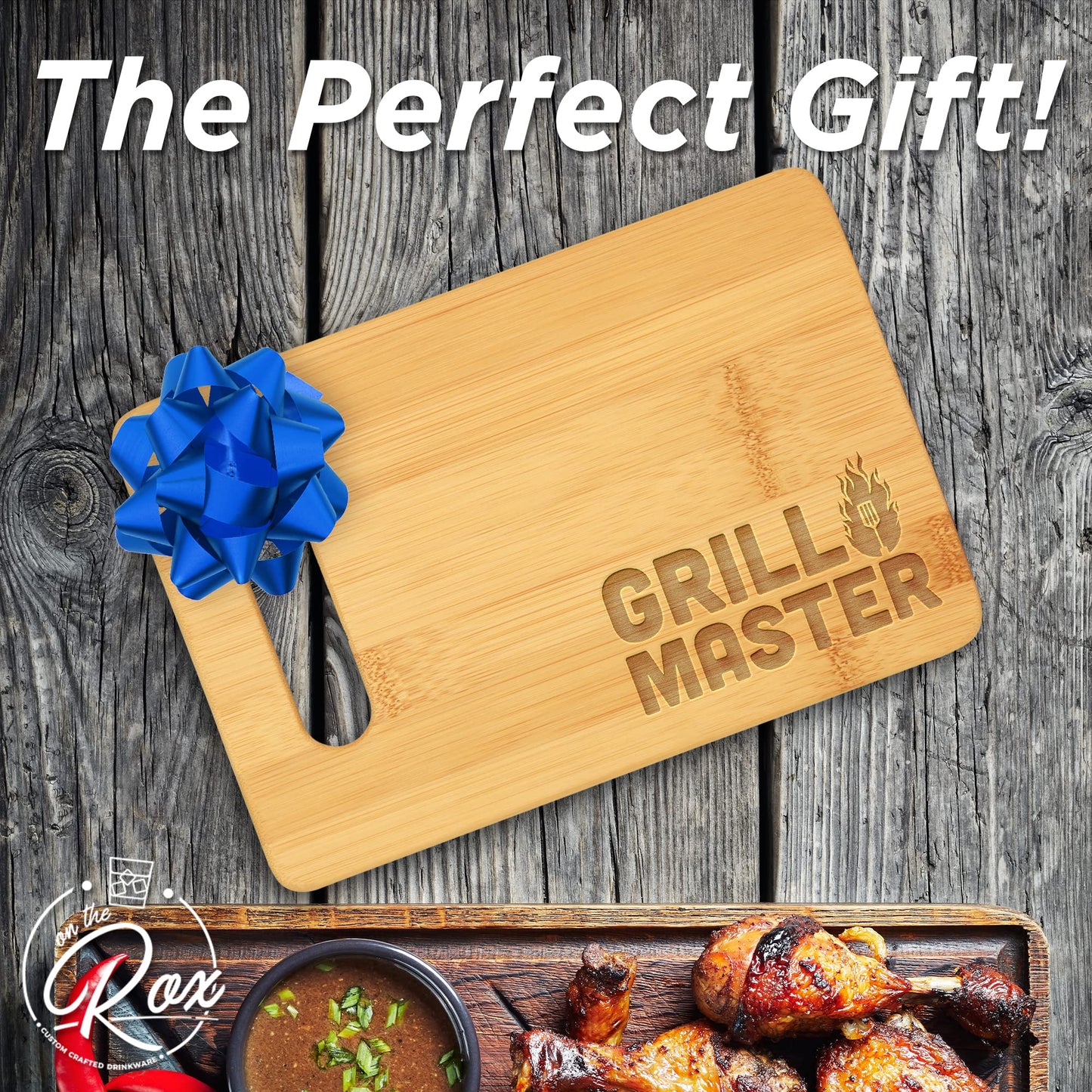 On The Rox Gifts for Dad - Grill Master Cutting Board (9”x6”) - Personalized Dad Gifts for Men - Engraved Bamboo Board for Grill Fathers, Papa, Stepdad -  Best Dad Ever Birthday, Fathers' Day Gifts