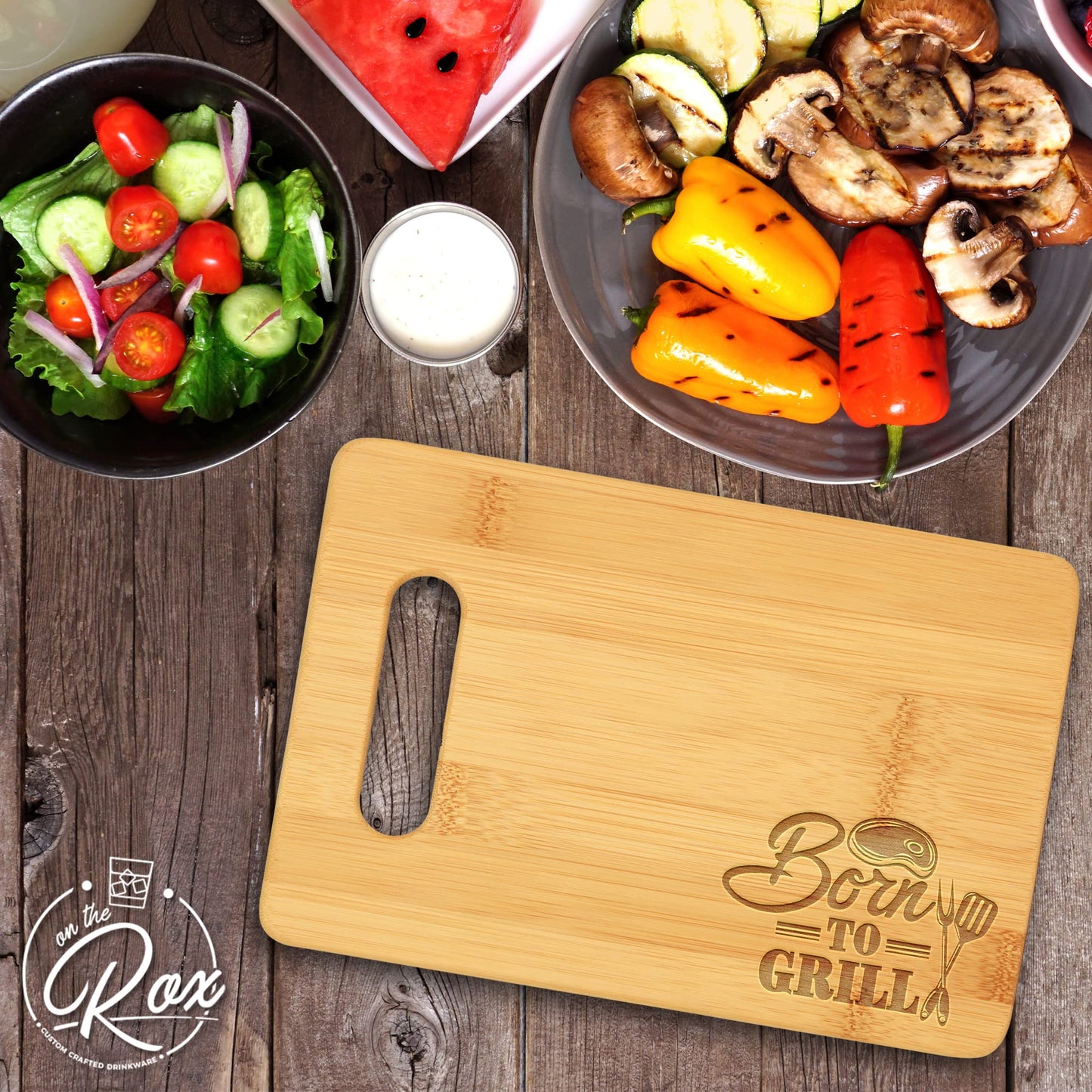 On The Rox Gifts for Dad - Born To Grill Cutting Board (9”x6”) - Personalized Dad Gifts for Men - Engraved Bamboo Board for Grill Fathers, Papa, Stepdad -  Best Dad Ever Birthday, Fathers' Day Gifts