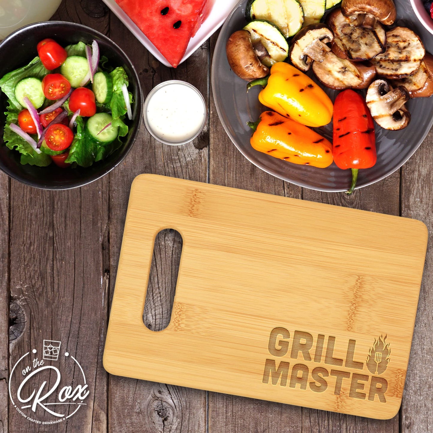 On The Rox Gifts for Dad - Grill Master Cutting Board (9”x6”) - Personalized Dad Gifts for Men - Engraved Bamboo Board for Grill Fathers, Papa, Stepdad -  Best Dad Ever Birthday, Fathers' Day Gifts