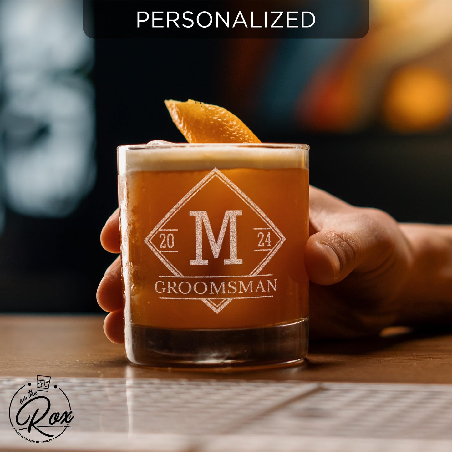 Personalized Groomsmen Whiskey, Bourbon Glass Gifts - Custom Groomsman Gift -Personalized Wedding Whiskey Glass - Groomsman Proposal - 11 oz Engraved Groomsmen Scotch Glass