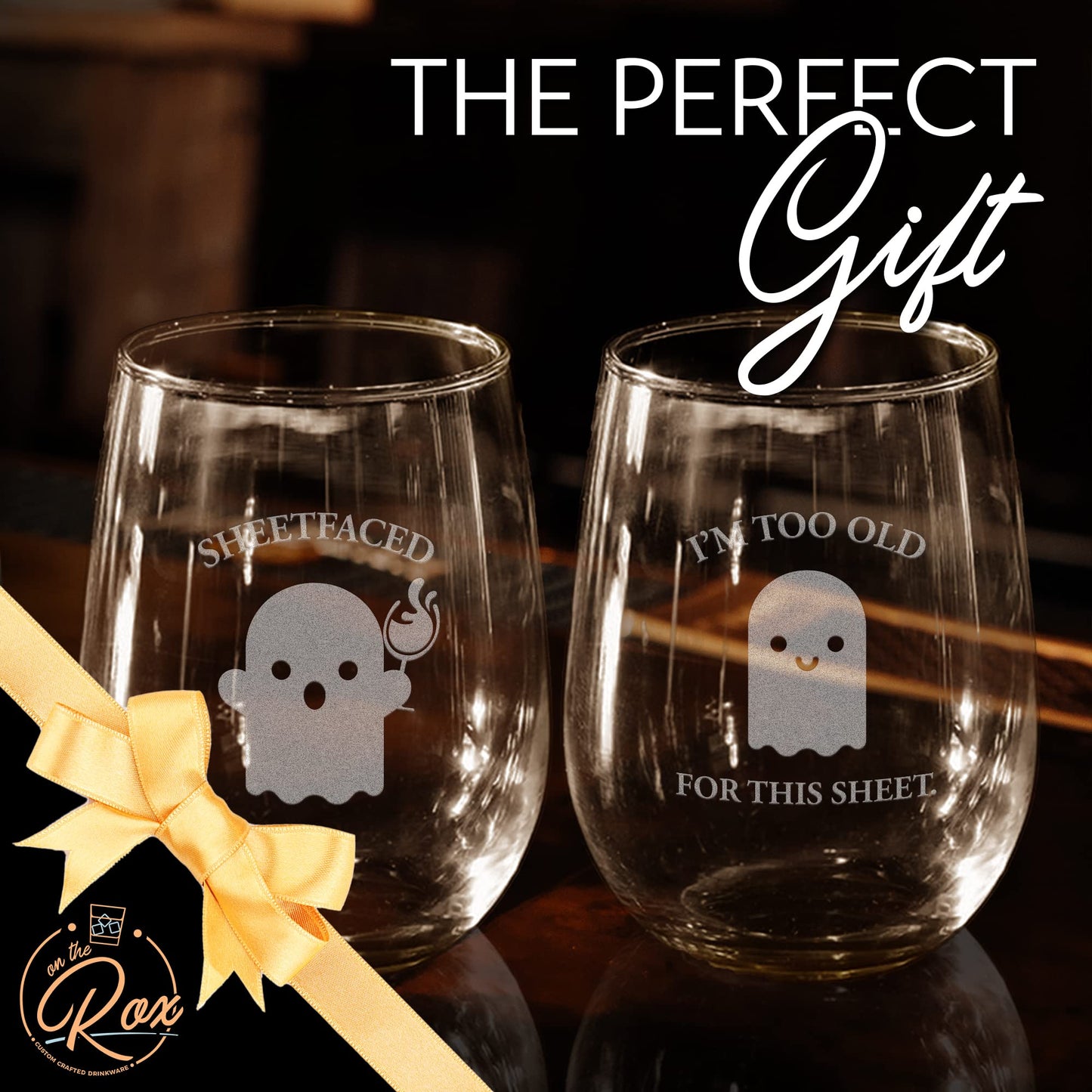 Halloween Wine Glass Gifts for Women - I'm Too Old For This Sheet Sheet Faced 2PC Wine Glass Set