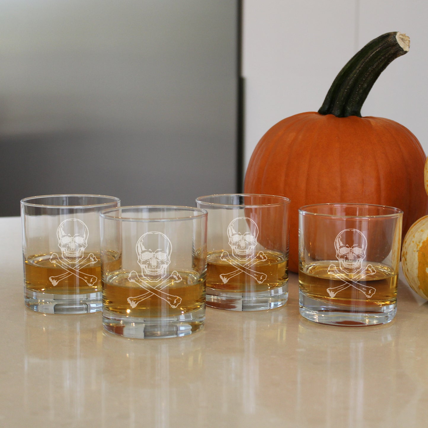 Halloween Whiskey Glass Gifts for Men - 4PC Skull Whiskey Glass Set