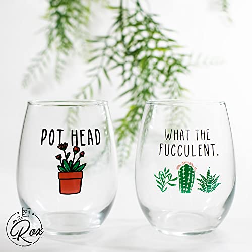 Plant Lady Succulent Cactus Gifts for Women- Set of 2 Funny Wine Glasses 15oz - Plant Lover Gift Mug - Pretty Fly for A Cacti- Crazy Plant Lady Wine