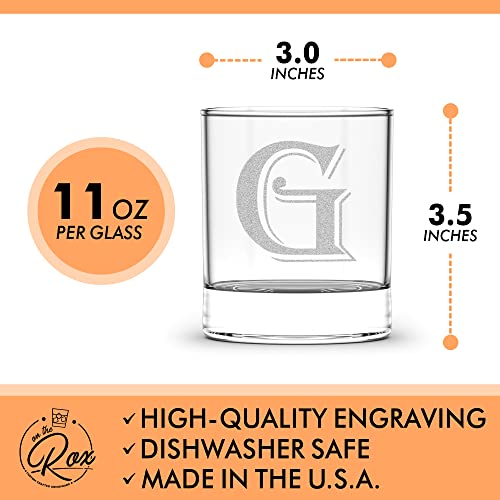 On The Rox 4 Piece Glass Set Engraved with G-Monogram, 11-Ounce