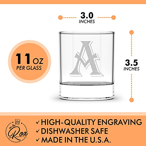 On The Rox 4 Piece Glass Set Engraved with A-Monogram, 11-Ounce