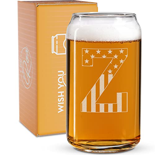 Monogram Beer Glasses for Men (A-Z) 16 oz - Beer Gifts for Men Brother Son Dad Neighbor - Unique Gifts for Him - Personalized Drinking Gift Beer Glass Mugs - Engraved Beer Can Glass ( Z )