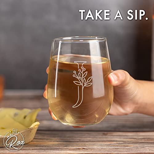 Monogrammed Stemless Wine Glass with Metallic Gold Toned Letter J, 20 Ounce  