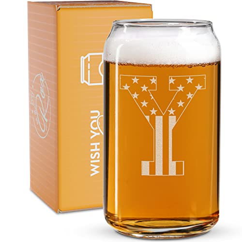 Monogram Beer Glasses for Men (A-Z) 16 oz - Beer Gifts for Men Brother Son Dad Neighbor - Unique Gifts for Him - Personalized Drinking Gift Beer Glass Mugs - Engraved Beer Can Glass ( Y )
