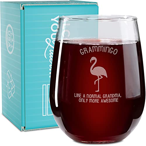 On The Rox Drinks Wine Gifts for Grandmothers- 17 Oz Grammingo Like A Normal Grandma, Only More Awesome Engraved Stemless Wine Glass