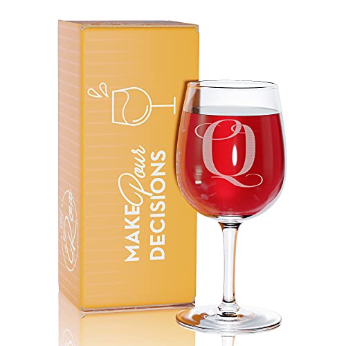 On The Rox Drinks Monogrammed Gifts for Women - A-Z Personalized Wine Glasses Engraved- 12.75 Oz (Q)