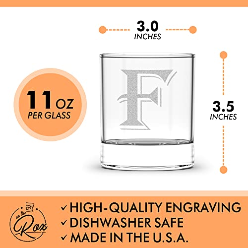 On The Rox 4 Piece Glass Set Engraved with F-Monogram, 11-Ounce