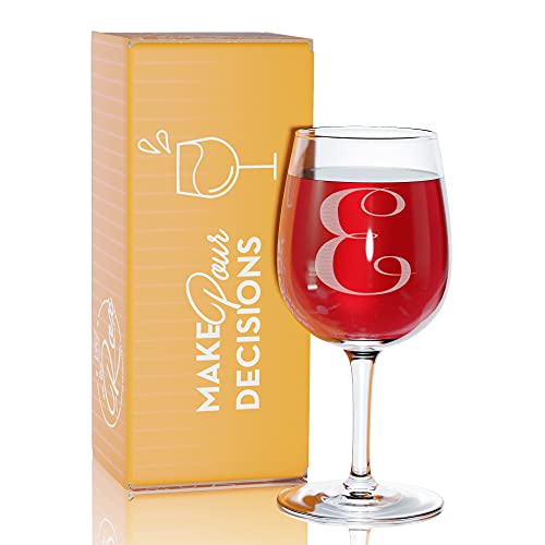On The Rox Drinks Monogrammed Gifts for Women - A-Z Personalized Wine Glasses Engraved- 12.75 Oz (E)