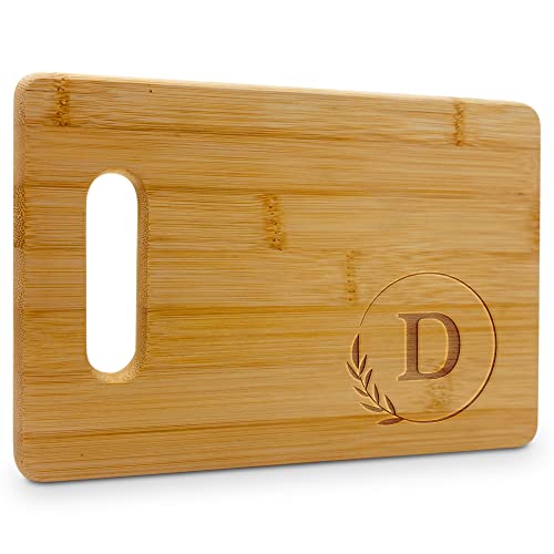 On The Rox Monogrammed Cutting Boards - 9” x 12” A to Z Personalized Engraved Bamboo Board (D) - Large Customized Wood Cutting Board with Initials - Wooden Custom Charcuterie Board Kitchen Gifts