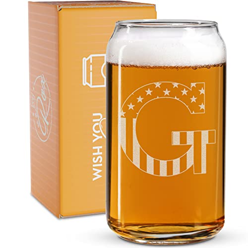 Monogram Beer Glasses for Men (A-Z) 16 oz - Beer Gifts for Men Brother Son Dad Neighbor - Unique Gifts for Him - Personalized Drinking Gift Beer Glass Mugs - Engraved Beer Can Glass ( G )
